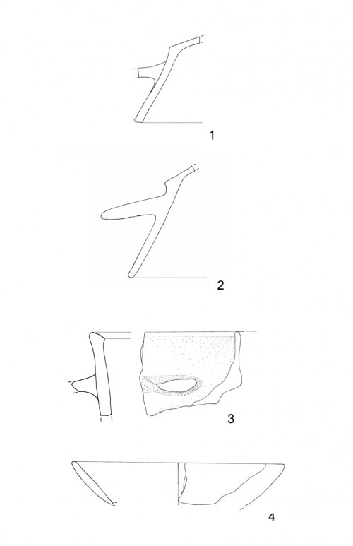 LO SCAVO ARCHEOLOGICO DI SA OSA 7
Coppe di cottura (nn. 1-2, scala 1:4) e scodelle (nn. 3-4, scala 1:3)