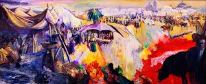 Il mercato di Santa Croce - Antonio Corriga, 1990 olio su tela. cm 200 X 483 (collezione Comune di Oristano)